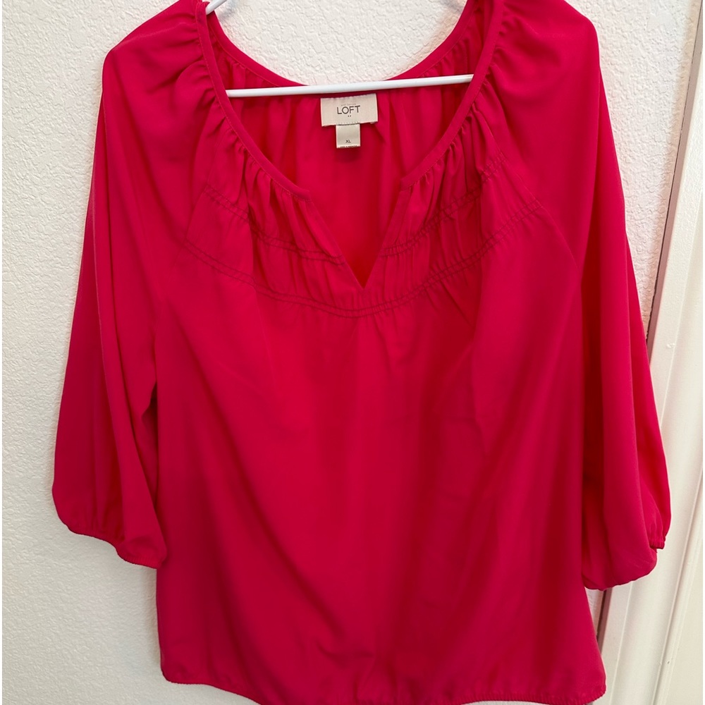 Loft hot pink satin shirt
